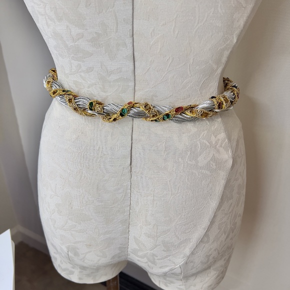 Vintage Custom Made Ladies Metallic Thread and Faux Jeweled Tassle Belt main image 10